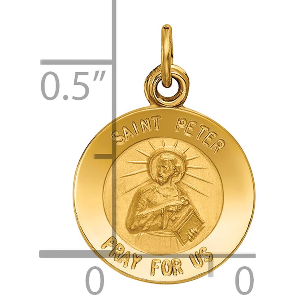 14K Yellow Gold Saint Peter Medal Round Charm with Polished and Satin Finish - Religious Pendant by Oro Pregiato