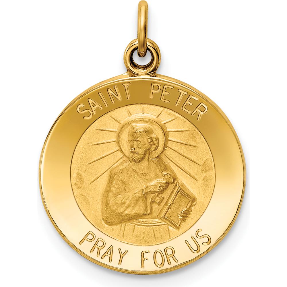 14K Yellow Gold Saint Peter Round Charm with Polished and Satin Finish by Oro Pregiato