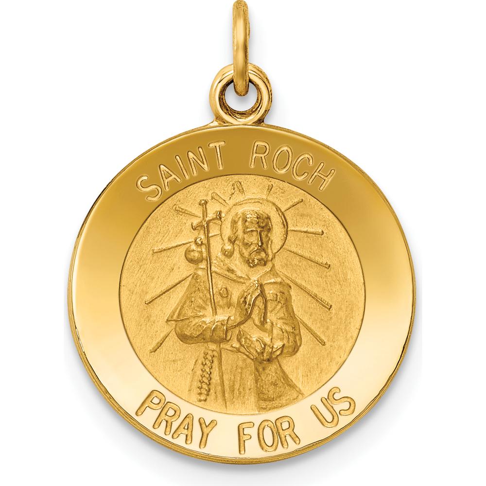 14K Yellow Gold Saint Roch Polished and Satin Medal Charm - 23mm Length by Oro Pregiato