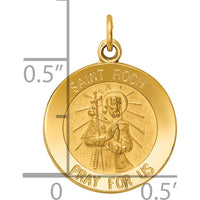 14K Yellow Gold Saint Roch Polished and Satin Medal Charm - 23mm Length by Oro Pregiato