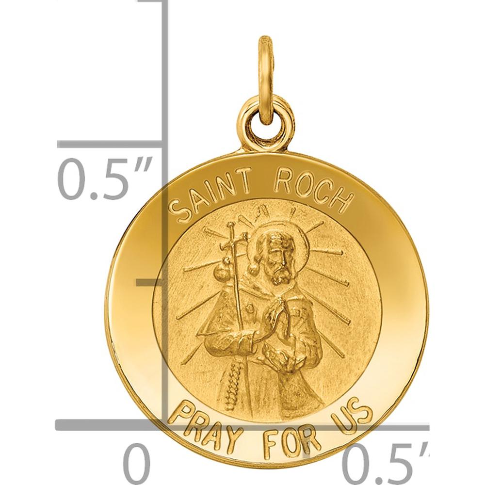 14K Yellow Gold Saint Roch Polished and Satin Medal Charm - 23mm Length by Oro Pregiato
