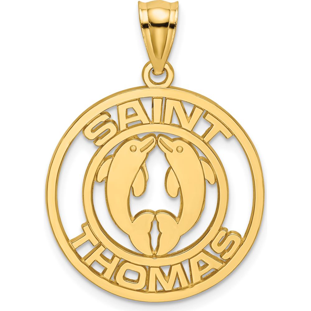 14K Yellow Gold Saint Thomas Dolphin Circle Pendant by Oro Pregiato