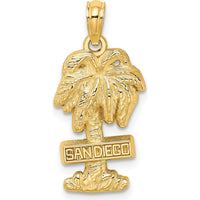14K Yellow Gold San Diego Palm Tree Charm Pendant - 24.37mm Length by Oro Pregiato