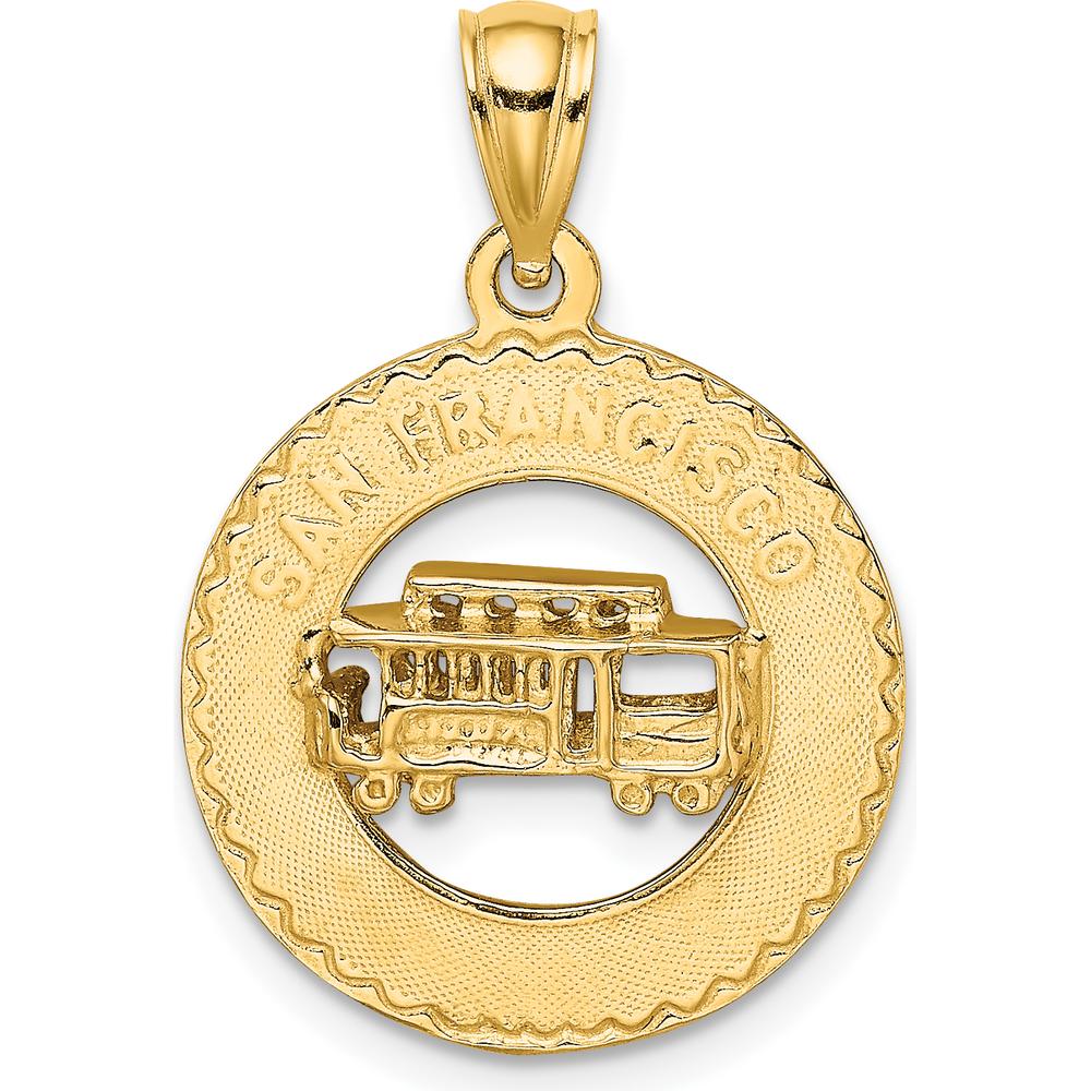 14K Yellow Gold San Francisco Cable Car Charm Pendant - Polished Textured Design by Oro Pregiato
