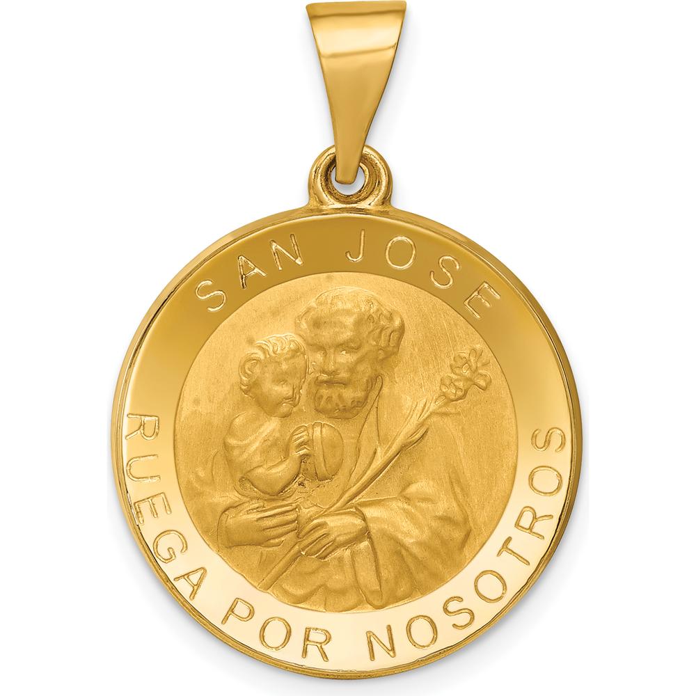14K Yellow Gold San Jose Spanish Medal Pendant - Polished & Satin Finish by Oro Pregiato