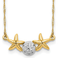 14K Yellow Gold Sand Dollar and Starfish Pendant Necklace with Rhodium Finish - 18" Chain by 0