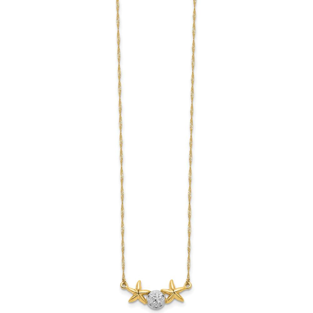 14K Yellow Gold Sand Dollar and Starfish Pendant Necklace with Rhodium Finish - 18" Chain by 0