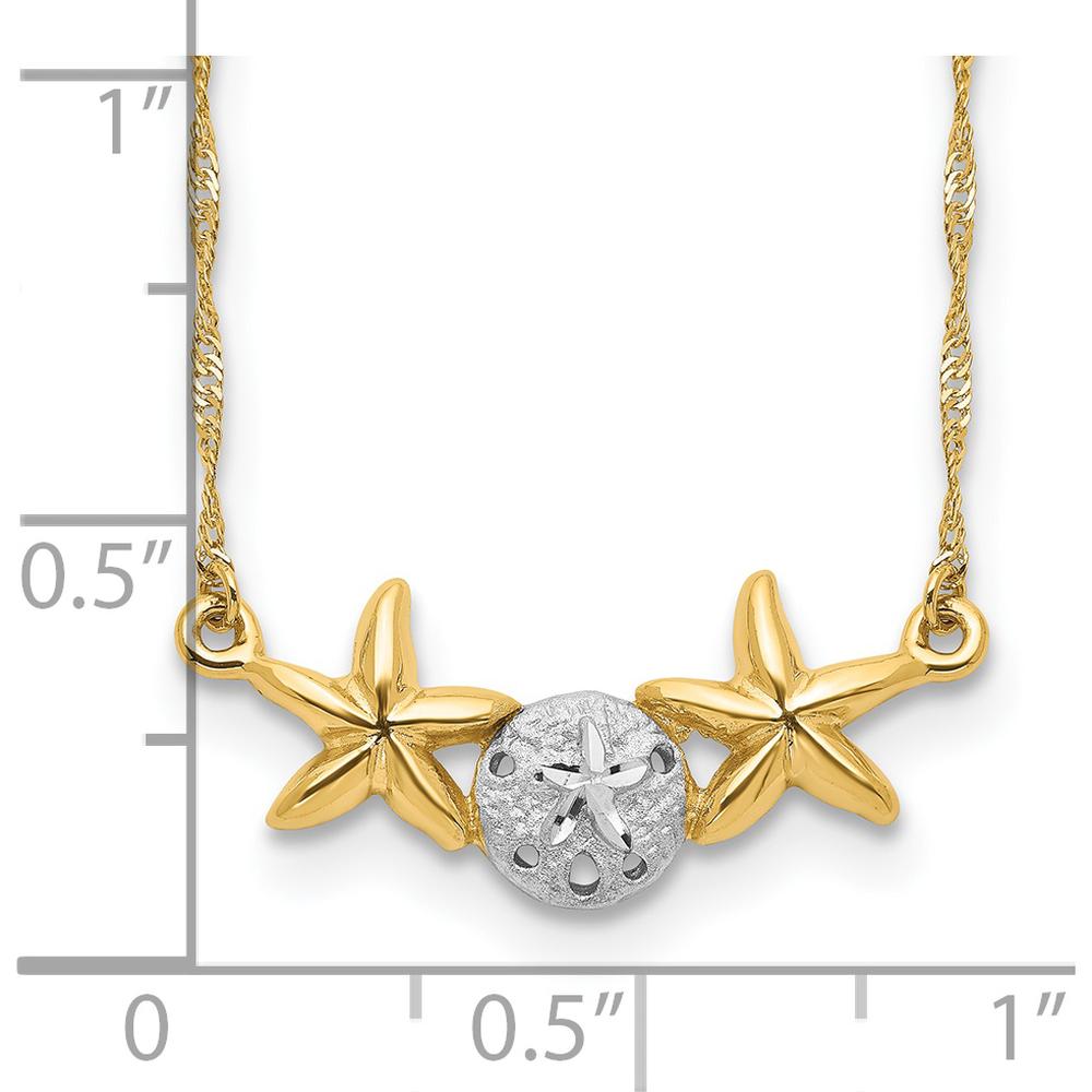 14K Yellow Gold Sand Dollar and Starfish Pendant Necklace with Rhodium Finish - 18" Chain by 0