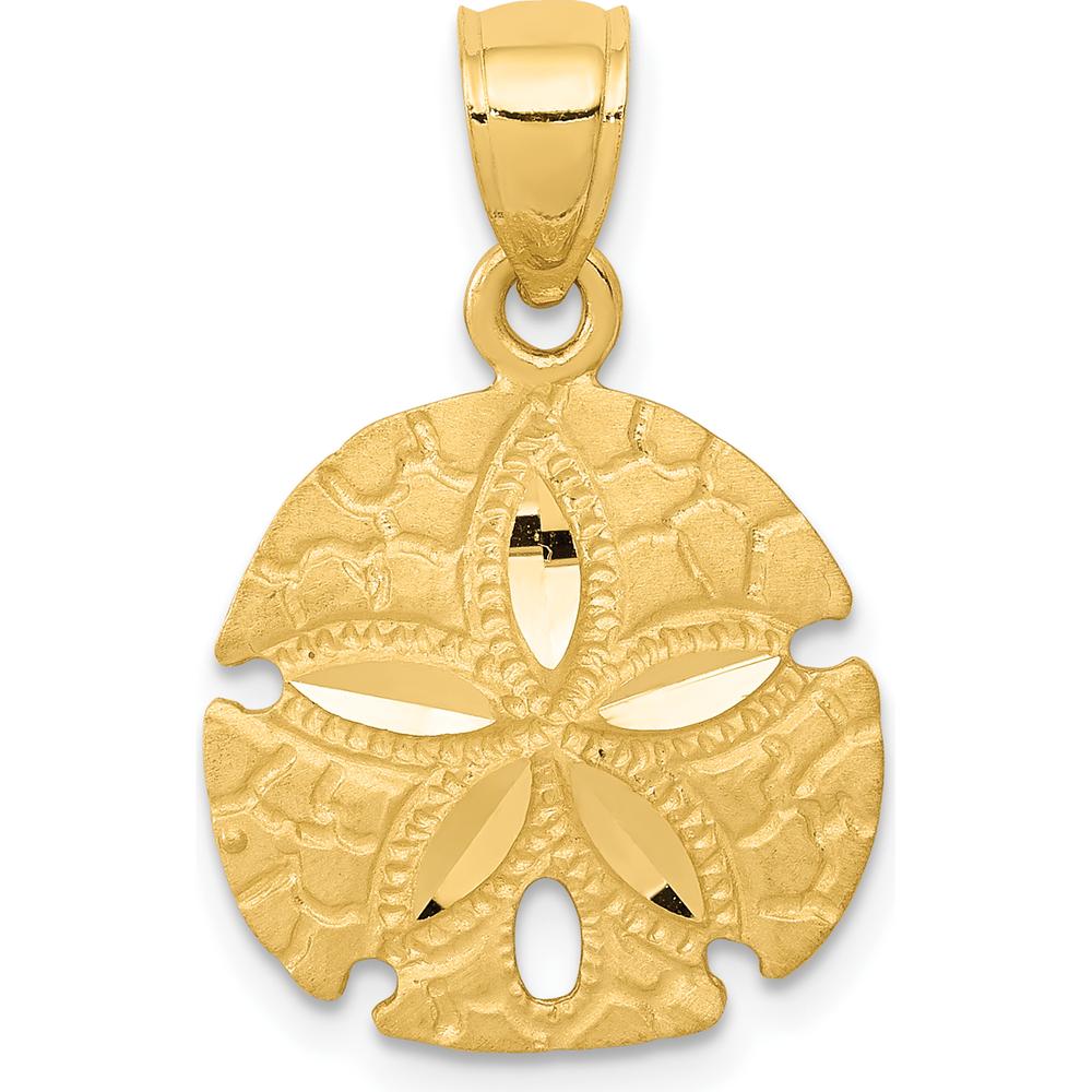 14K Yellow Gold Sand Dollar Pendant with Diamond-Cut Texture - Coastal-Inspired Jewelry by Oro Pregiato