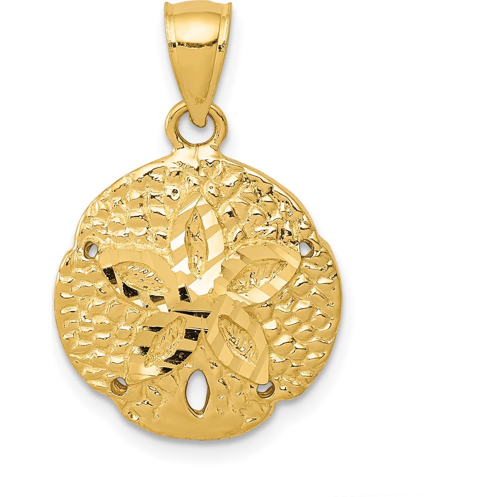 14K Yellow Gold Sand Dollar Pendant with Textured Finish - 23mm Length by Oro Pregiato