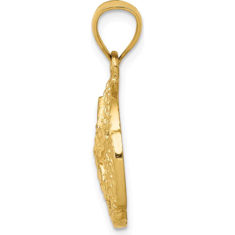 14K Yellow Gold Sand Dollar Pendant with Textured Finish - 23mm Length by Oro Pregiato