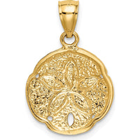 14K Yellow Gold Sand Dollar Pendant with Textured Finish - 23mm Length by Oro Pregiato