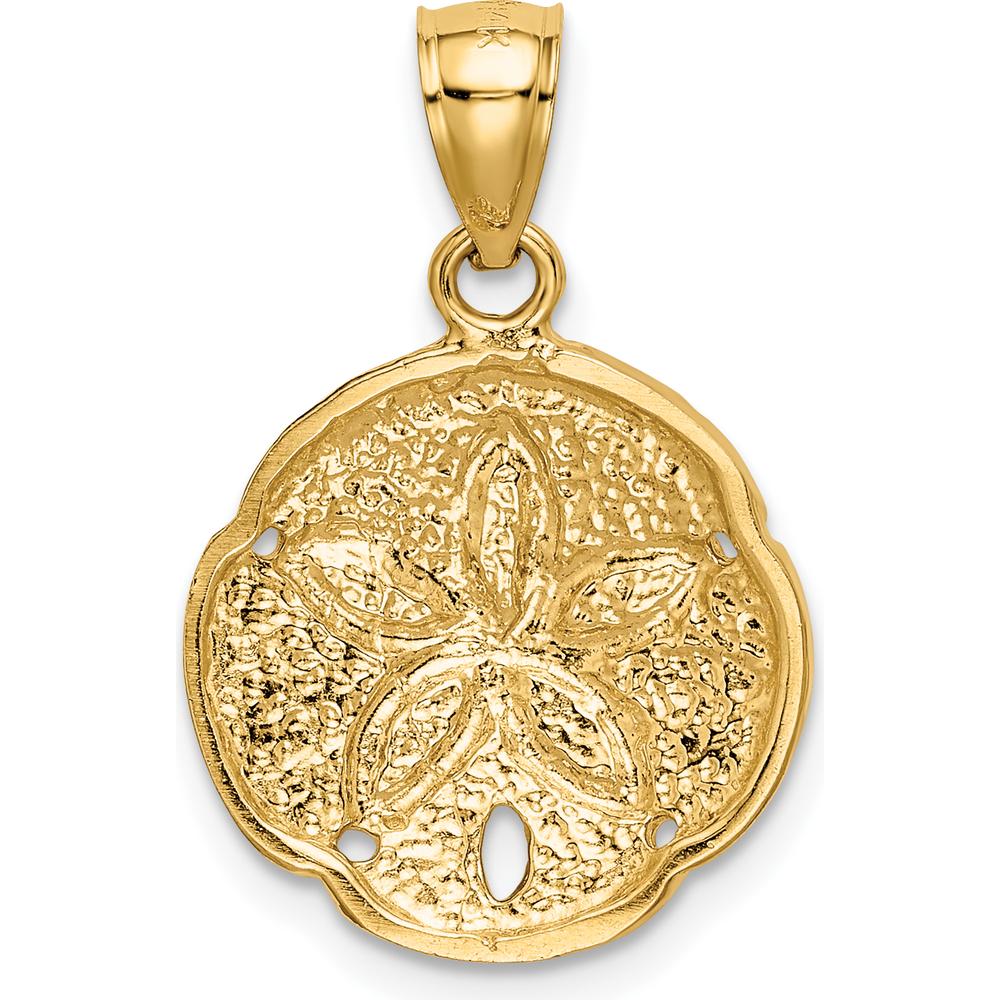 14K Yellow Gold Sand Dollar Pendant with Textured Finish - 23mm Length by Oro Pregiato
