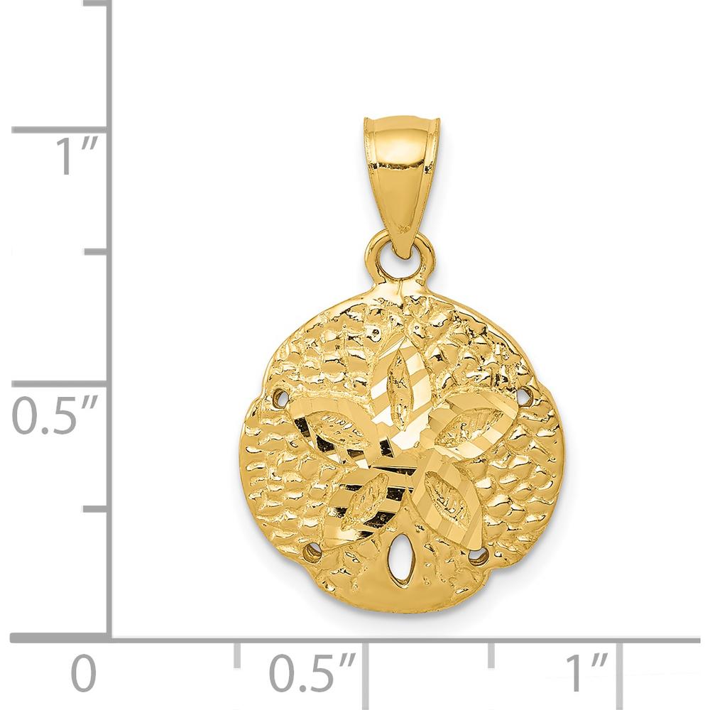 14K Yellow Gold Sand Dollar Pendant with Textured Finish - 23mm Length by Oro Pregiato