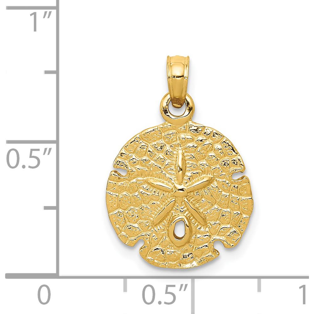 14K Yellow Gold Sand Dollar Pendant with Textured Finish - Nature-Inspired Ocean Charm by Oro Pregiato