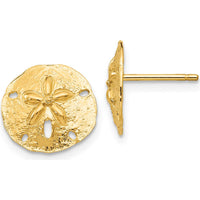 14K Yellow Gold Sand Dollar Post Earrings - Polished Finish, 12mm Diameter by 0