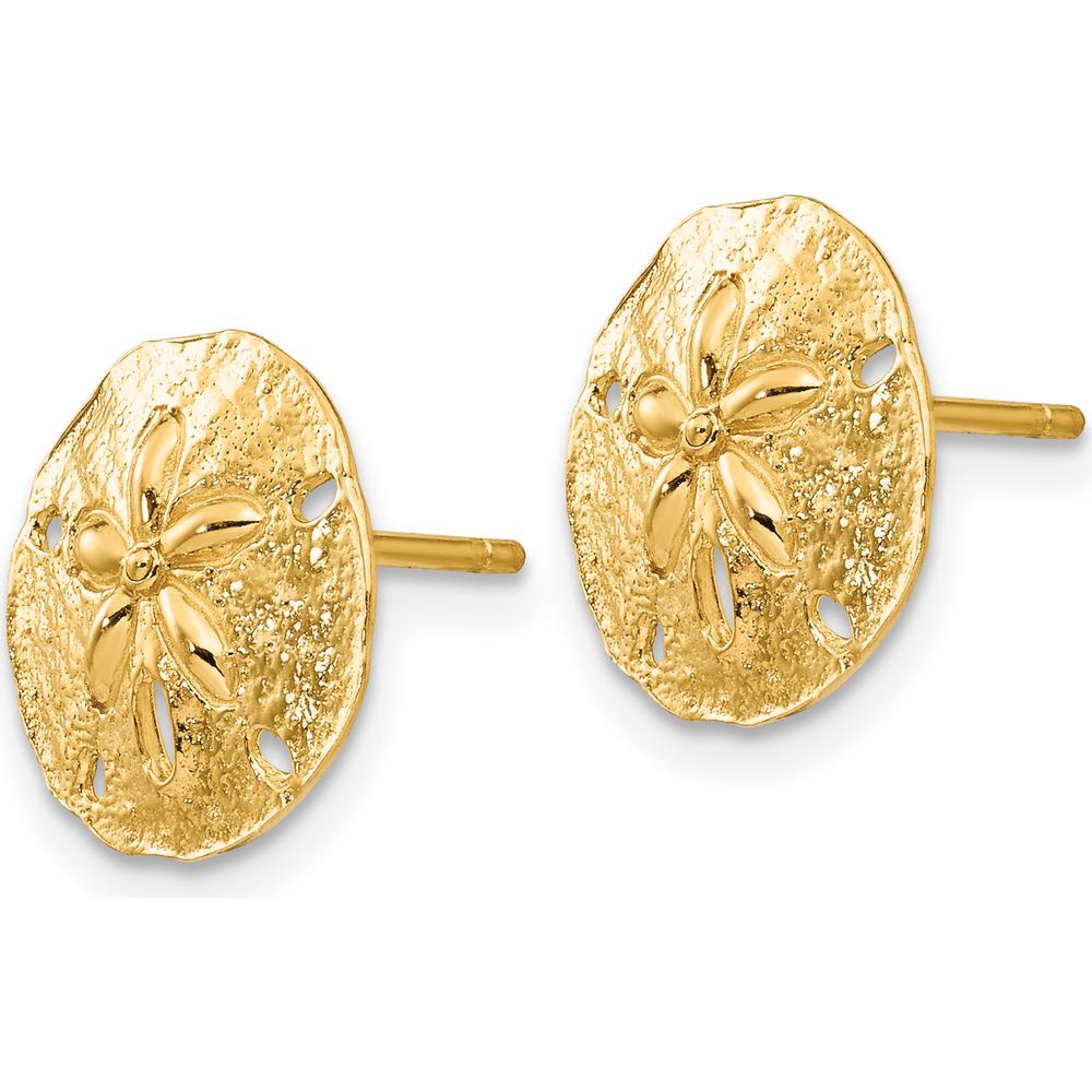 14K Yellow Gold Sand Dollar Post Earrings - Polished Finish, 12mm Diameter by 0