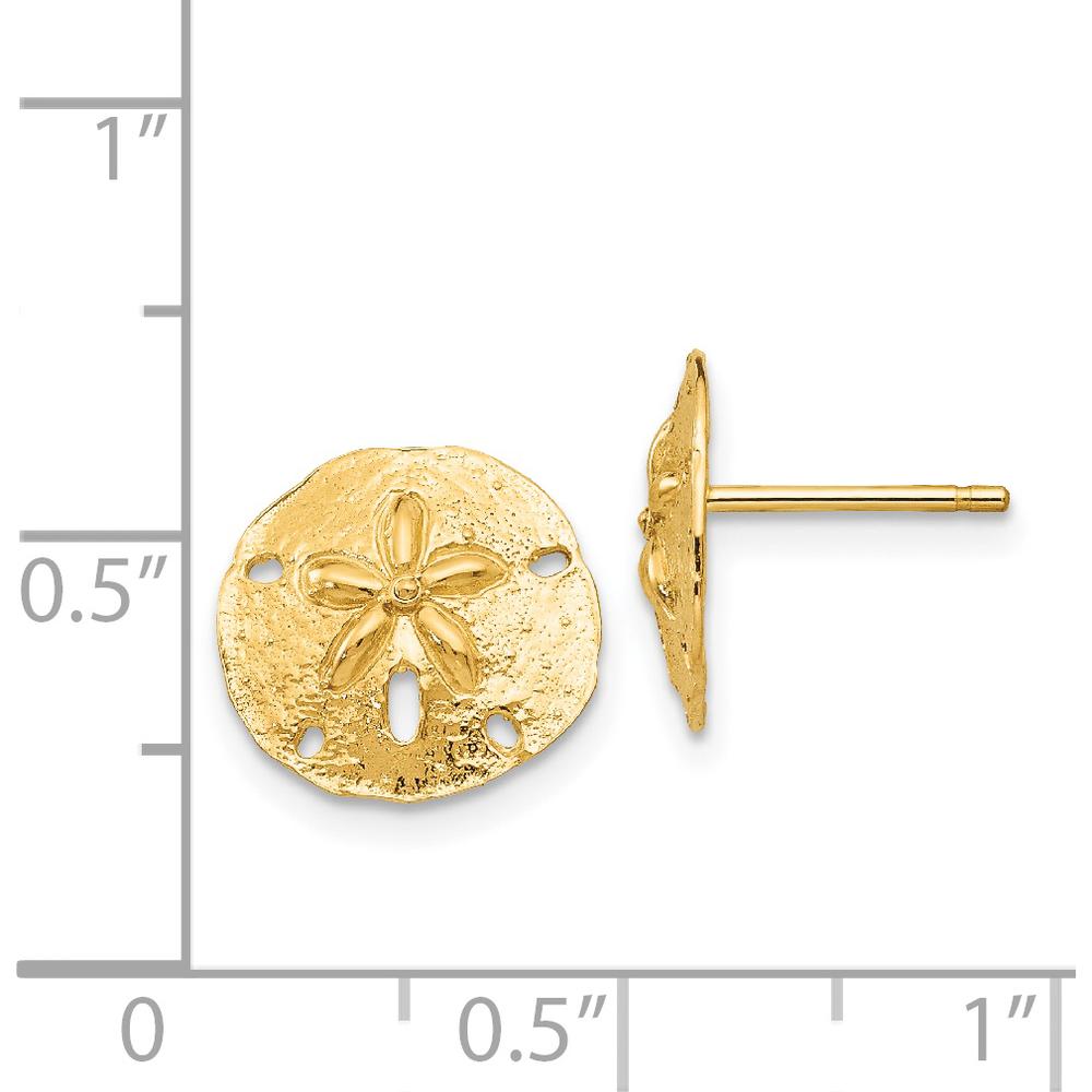14K Yellow Gold Sand Dollar Post Earrings - Polished Finish, 12mm Diameter by 0