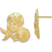 14K Yellow Gold Sand Dollar, Starfish, Scallop Cluster Post Earrings - Elegant Coastal Design by 0