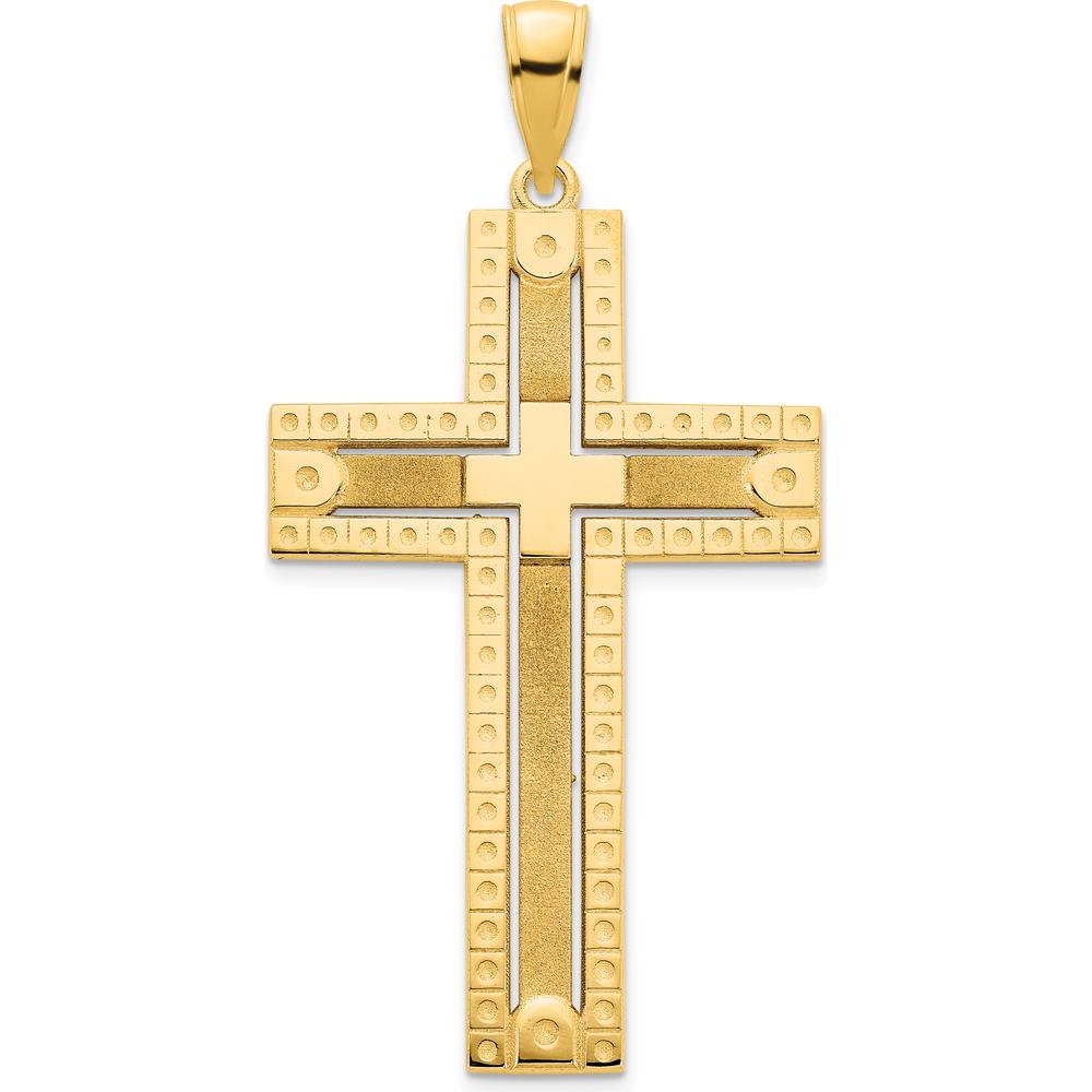 14K Yellow Gold Sandblasted Cross Pendant - Faith-Inspired Design by Oro Pregiato