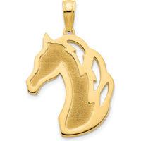 14K Yellow Gold Sandblasted Horse Head Pendant Charm by Oro Pregiato