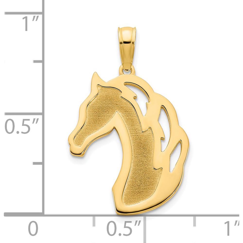 14K Yellow Gold Sandblasted Horse Head Pendant Charm by Oro Pregiato