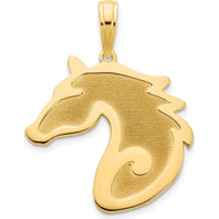 14K Yellow Gold Sandblasted Horse Head Pendant - Elegant Equestrian Charm by Oro Pregiato