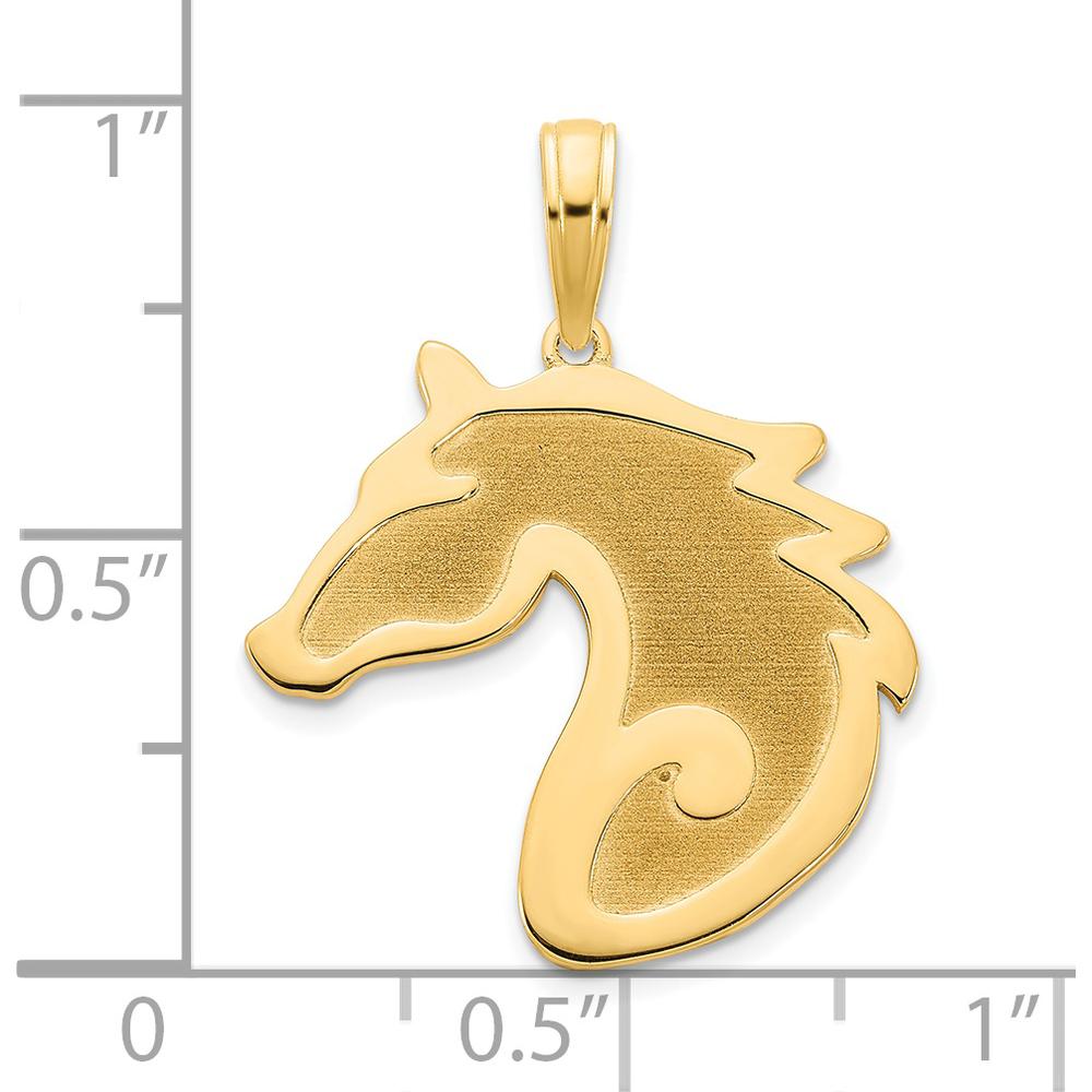 14K Yellow Gold Sandblasted Horse Head Pendant - Elegant Equestrian Charm by Oro Pregiato