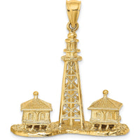 14K Yellow Gold Sanibel Island 3D Lighthouse Charm Pendant - Detailed Coastal Design by Oro Pregiato