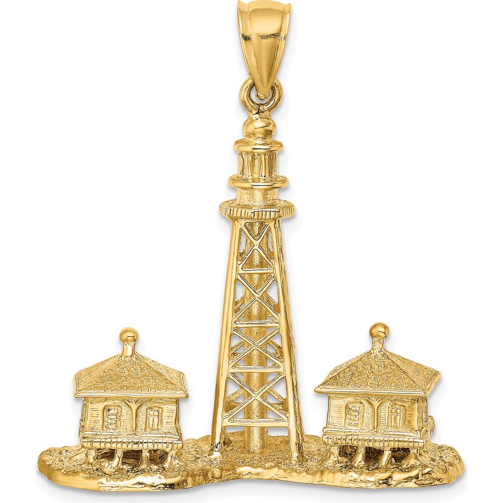 14K Yellow Gold Sanibel Island 3D Lighthouse Charm Pendant - Detailed Coastal Design by Oro Pregiato