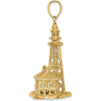 14K Yellow Gold Sanibel Island 3D Lighthouse Charm Pendant - Detailed Coastal Design by Oro Pregiato