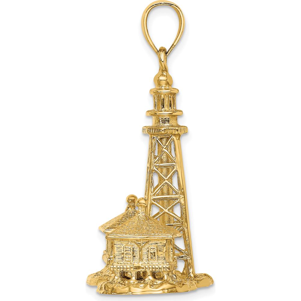 14K Yellow Gold Sanibel Island 3D Lighthouse Charm Pendant - Detailed Coastal Design by Oro Pregiato