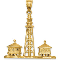 14K Yellow Gold Sanibel Island 3D Lighthouse Charm Pendant - Detailed Coastal Design by Oro Pregiato