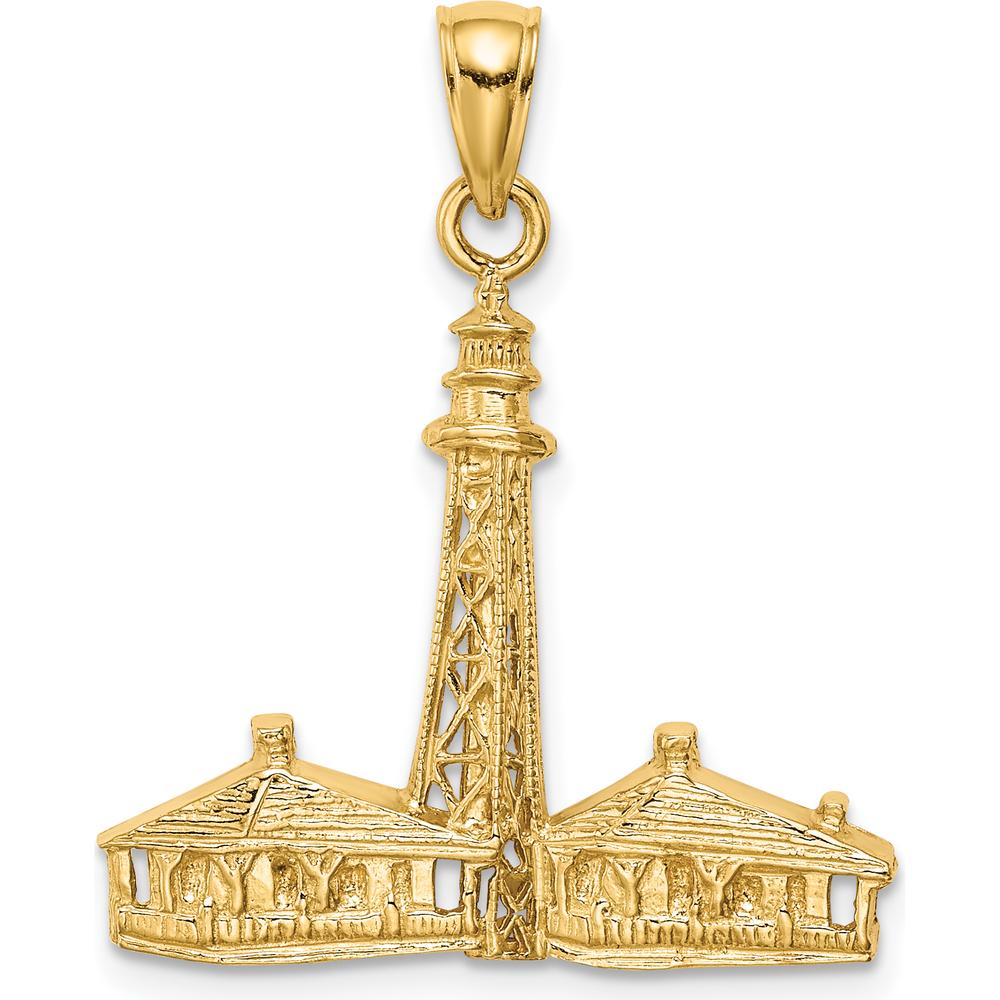14K Yellow Gold Sanibel Island Lighthouse Motif Pendant with Textured Detailing by Oro Pregiato