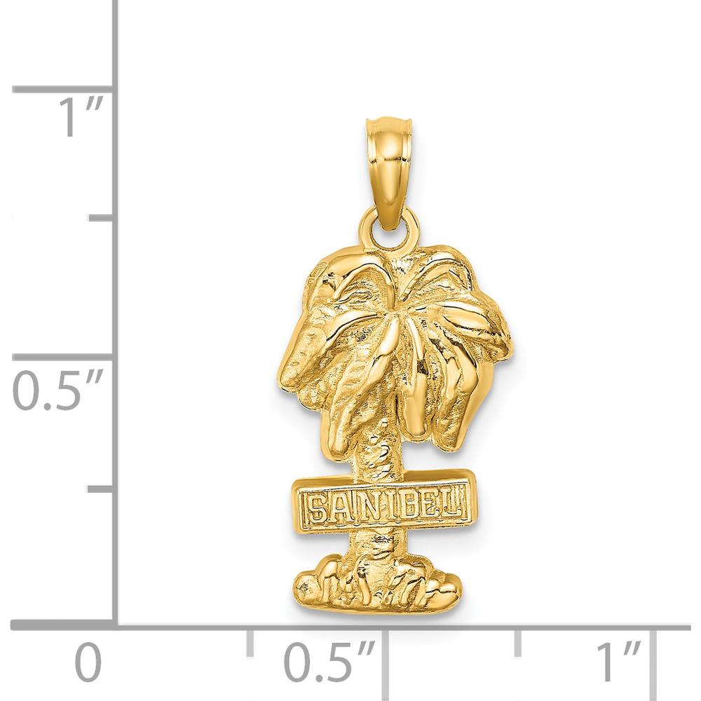 14K Yellow Gold Sanibel Palm Tree Charm Pendant - 24.8mm by Oro Pregiato
