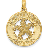 14K Yellow Gold Sanibel Round Pendant with Textured Starfish by Oro Pregiato