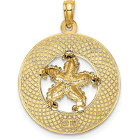 14K Yellow Gold Sanibel Round Pendant with Textured Starfish by Oro Pregiato