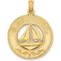 14K Yellow Gold Sanibel Sailboat Circle Pendant by Oro Pregiato