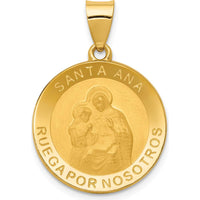 14K Yellow Gold Santa Ana Medal Pendant with Polished and Satin Finish - 28mm Length by Oro Pregiato