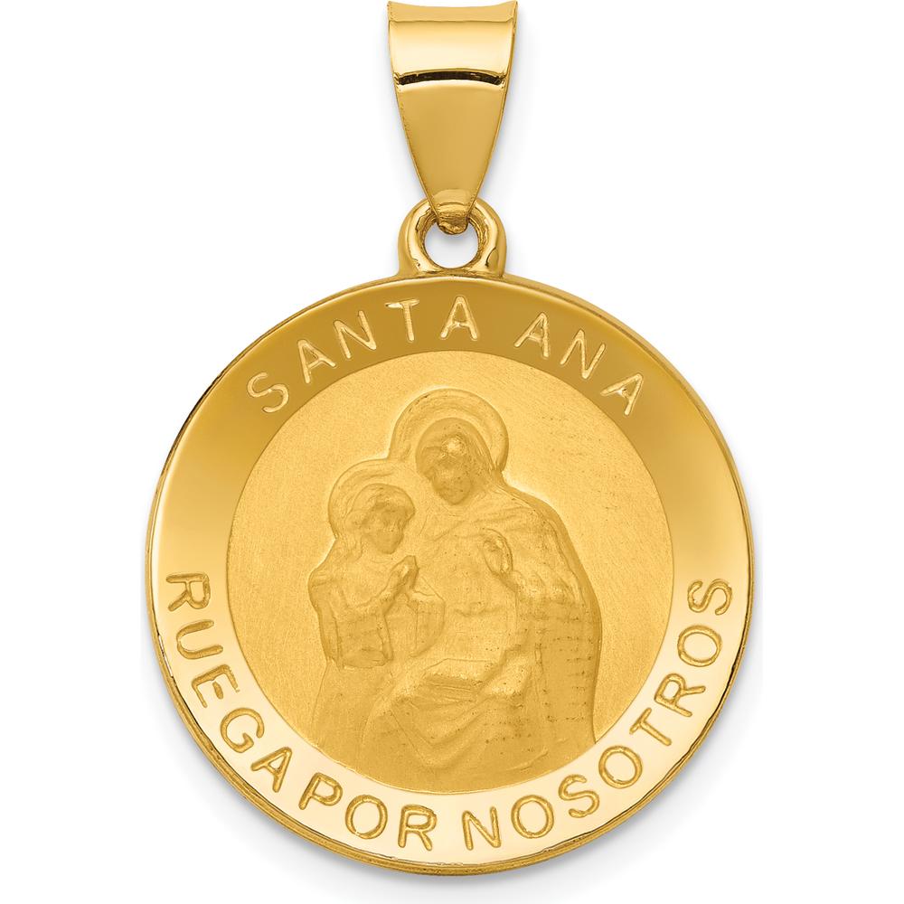 14K Yellow Gold Santa Ana Medal Pendant with Polished and Satin Finish - 28mm Length by Oro Pregiato