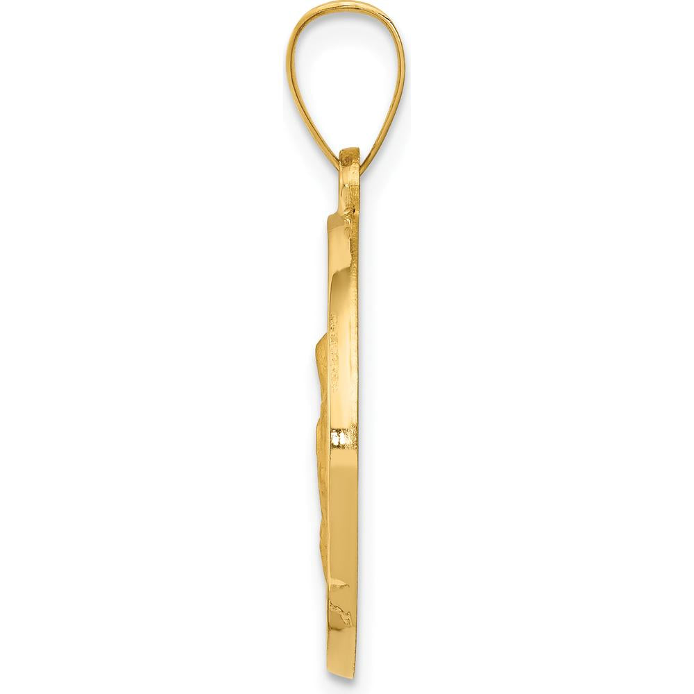 14K Yellow Gold Santa Ana Medal Pendant with Polished and Satin Finish - 28mm Length by Oro Pregiato