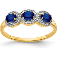 14K Yellow Gold Sapphire and Diamond 3-Stone Ring with Oval Sapphires and Round Diamonds - 0.206 Carat Total Sapphire Weight, 0.0097 Carat Total Diamond Weight by 0