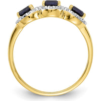 14K Yellow Gold Sapphire and Diamond 3-Stone Ring with Oval Sapphires and Round Diamonds - 0.206 Carat Total Sapphire Weight, 0.0097 Carat Total Diamond Weight by 0