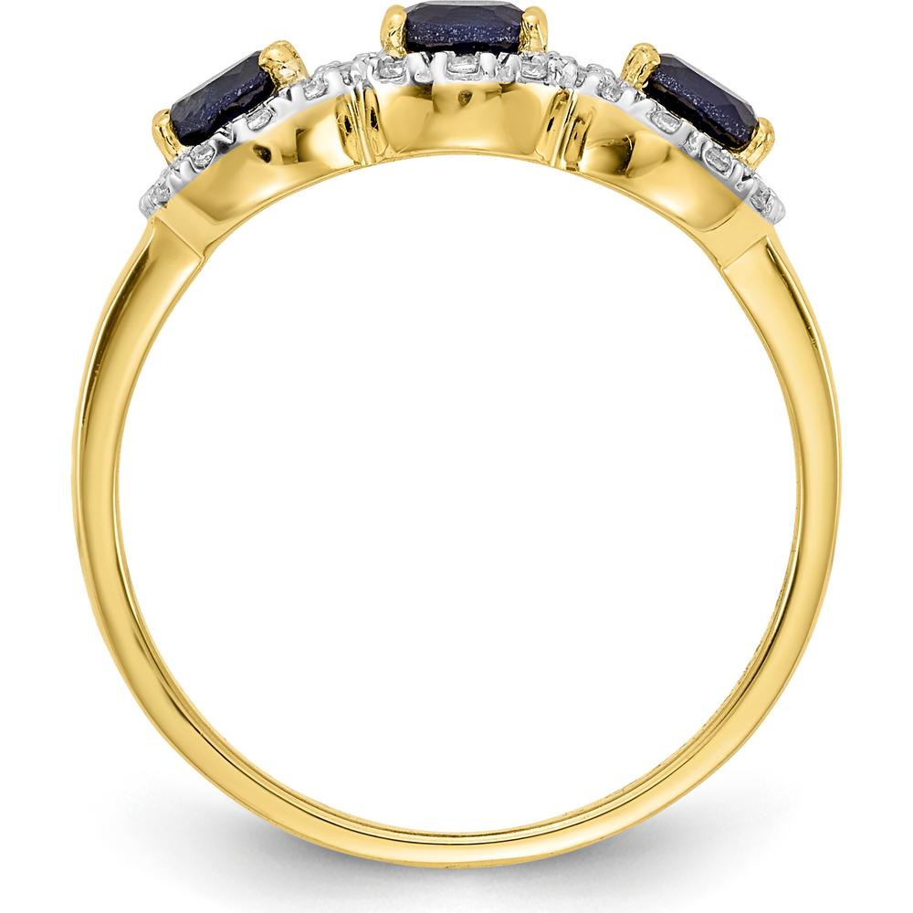 14K Yellow Gold Sapphire and Diamond 3-Stone Ring with Oval Sapphires and Round Diamonds - 0.206 Carat Total Sapphire Weight, 0.0097 Carat Total Diamond Weight by 0