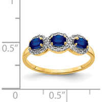 14K Yellow Gold Sapphire and Diamond 3-Stone Ring with Oval Sapphires and Round Diamonds - 0.206 Carat Total Sapphire Weight, 0.0097 Carat Total Diamond Weight by 0