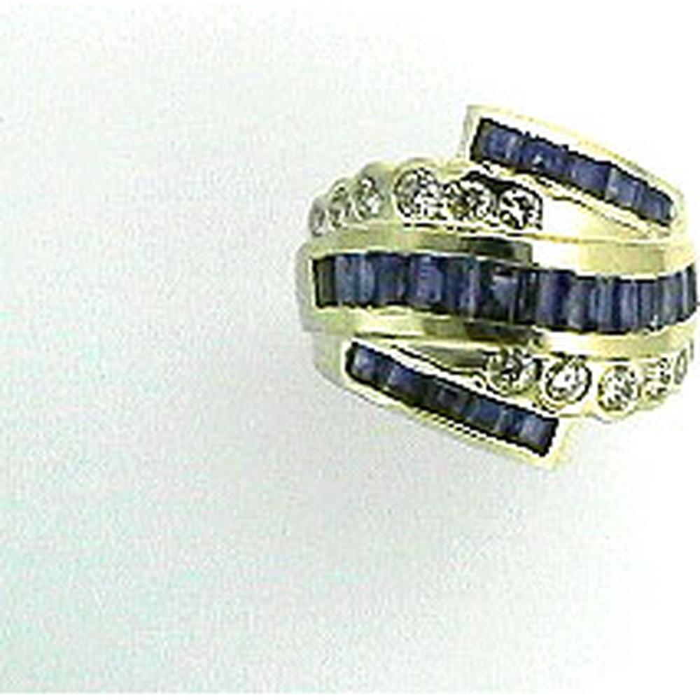 14K Yellow Gold Sapphire & Diamond Baguette Ring - 2.50 Carats Sapphire, 0.55 Carats Total Diamond Weight