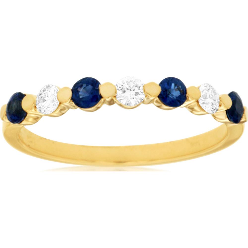 14K Yellow Gold Sapphire & Diamond Band with Round Sapphires - 0.55 Carats Total Gem Weight.