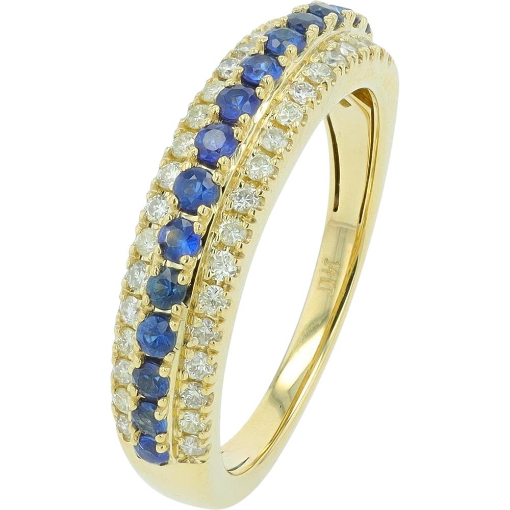 14K Yellow Gold Sapphire and Diamond Band with Shared Prong Setting - 0.75 Carats Total Sapphire Weight, 0.50 Carats Diamond Weight