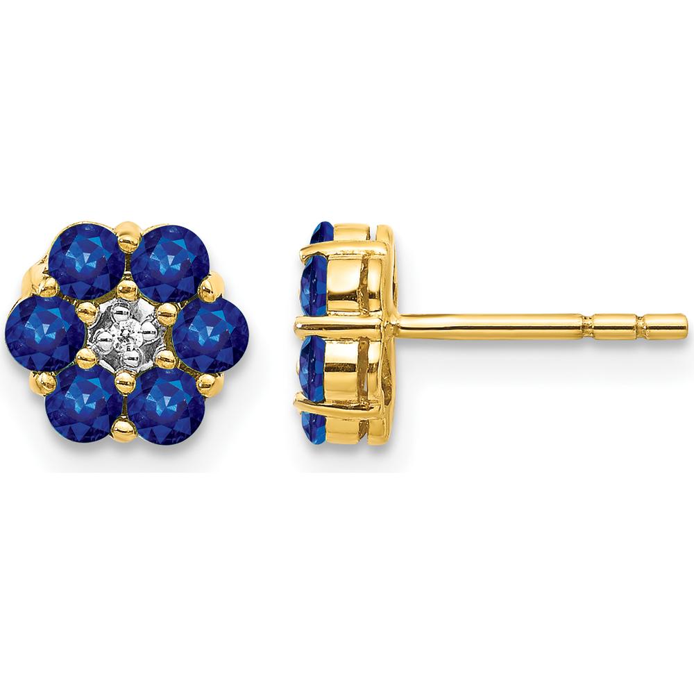 14K Yellow Gold Sapphire and Diamond Button Earrings - 0.078 Carat Total Sapphire and Diamond Weight by Monteluci Fine Jewelry