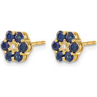 14K Yellow Gold Sapphire and Diamond Button Earrings - 0.078 Carat Total Sapphire and Diamond Weight by Monteluci Fine Jewelry